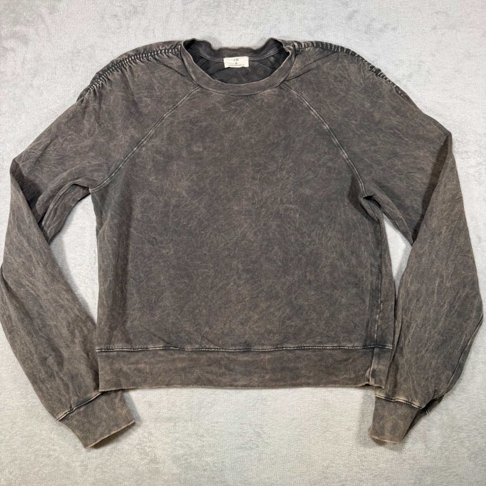 Anthropologie t.la Acid Wash Raglan Sweatshirt Faded Black Pleated Shoulder M‎